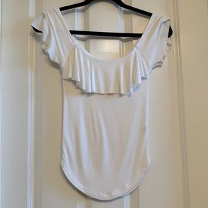 Free People White Ribbed Ruffle Sleeve Blouse